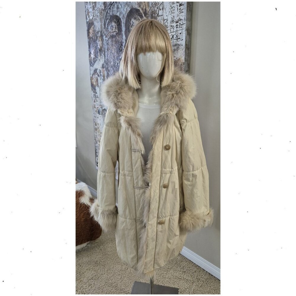Rabbit Lined Carcoat with Detach Hood-Vanilla